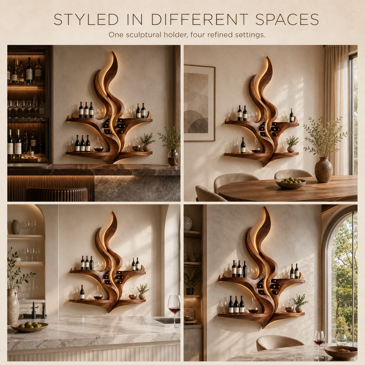 Solid Wood Wall Wine Rack with Glass Holder - Crescent - product image 10