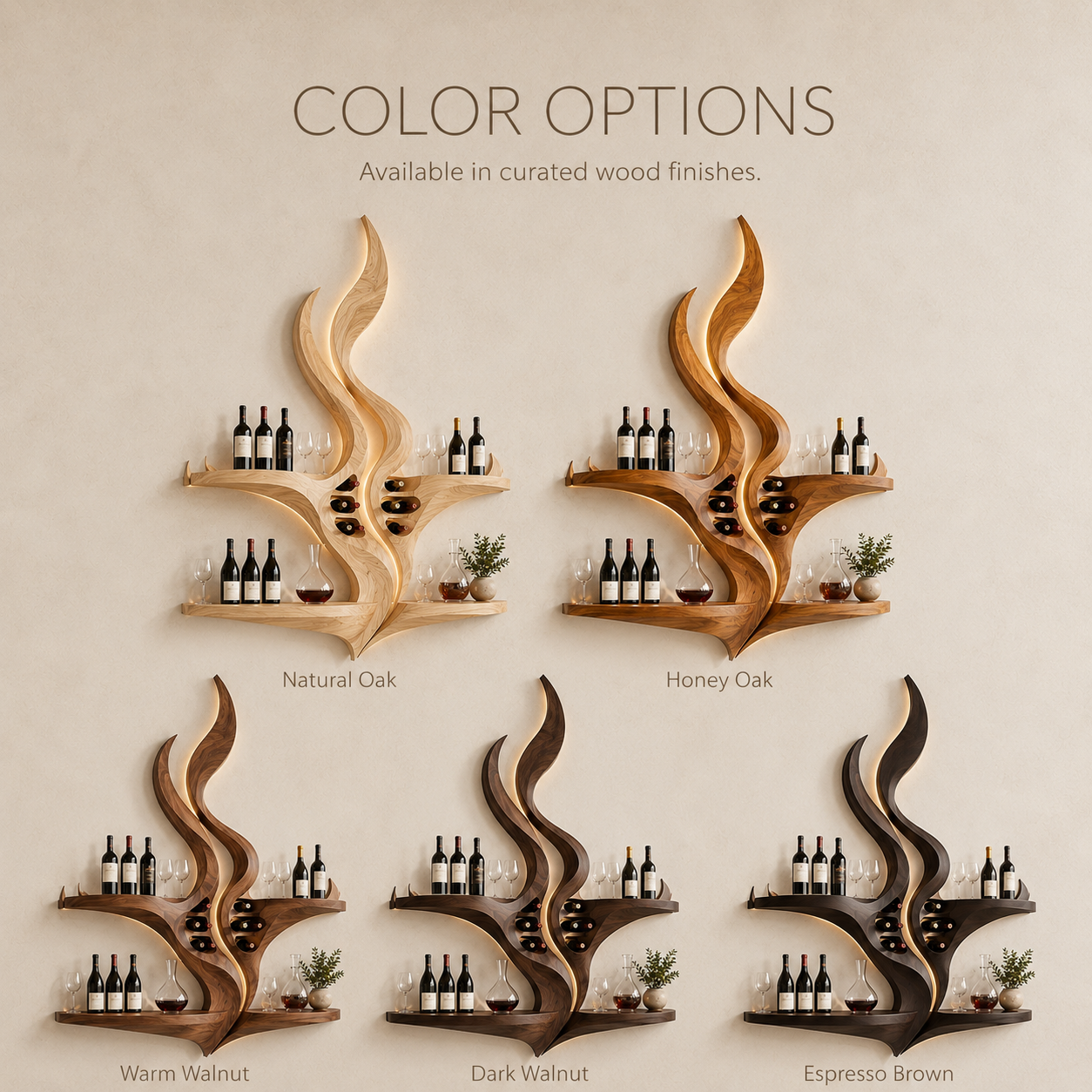 Solid Wood Wall Wine Rack with Glass Holder - Crescent - product image 11