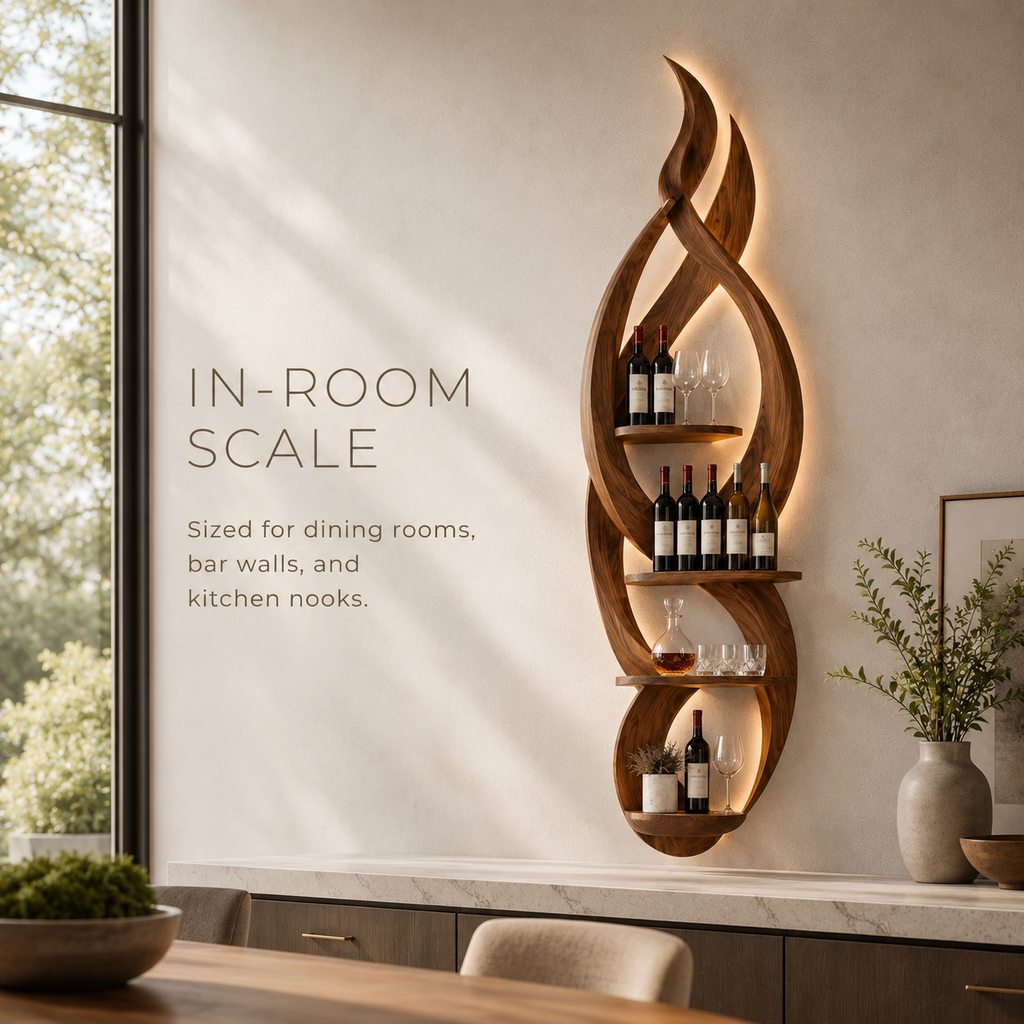 Solid Wood Wall Wine Rack with Glass Holder - Gallery Rail - product image 03