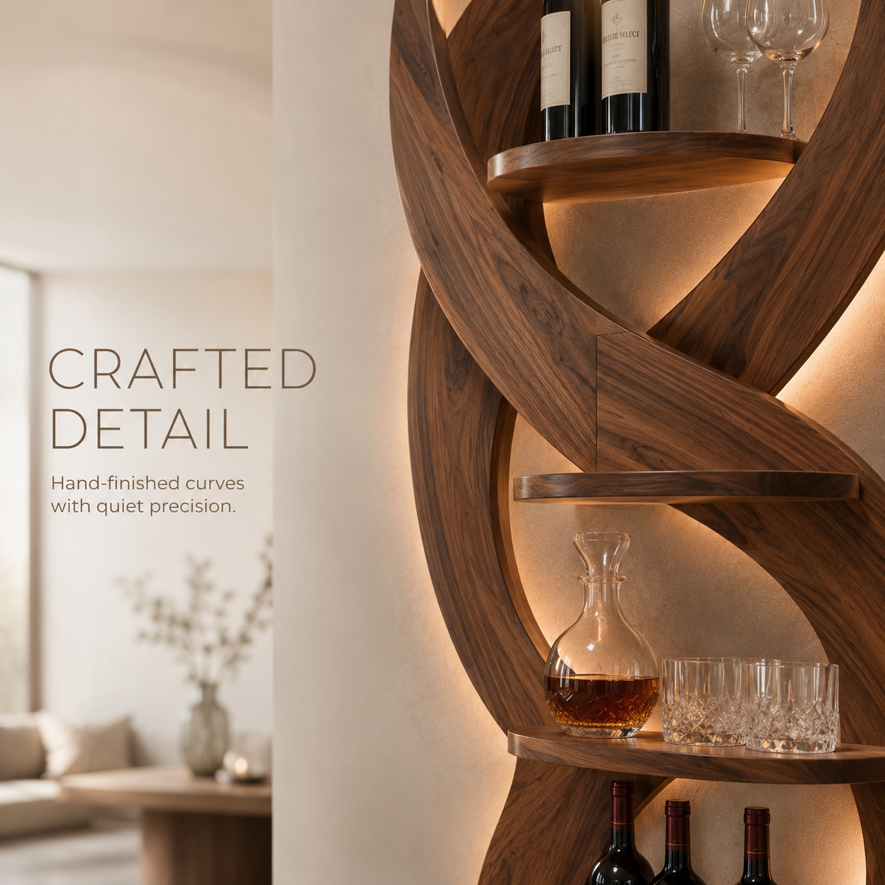 Solid Wood Wall Wine Rack with Glass Holder - Gallery Rail - product image 05