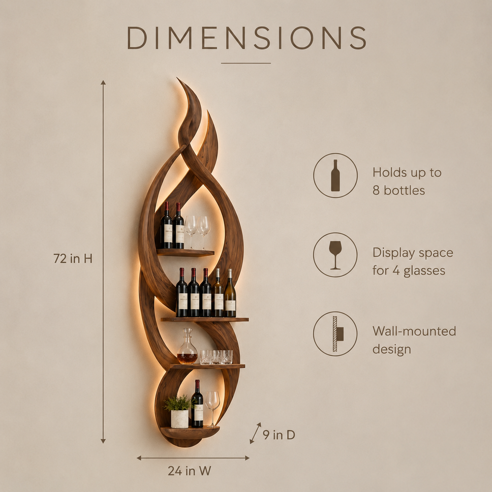 Solid Wood Wall Wine Rack with Glass Holder - Gallery Rail - product image 06