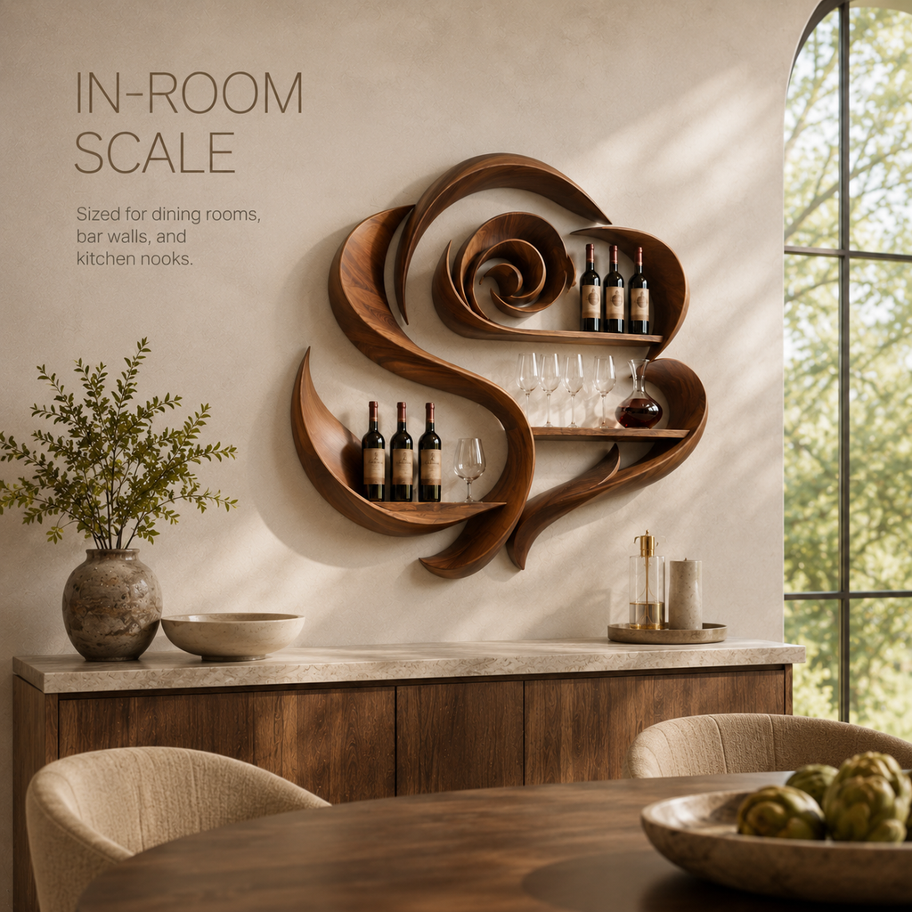 Solid Wood Wall Wine Rack with Glass Holder - Live Edge - product image 04