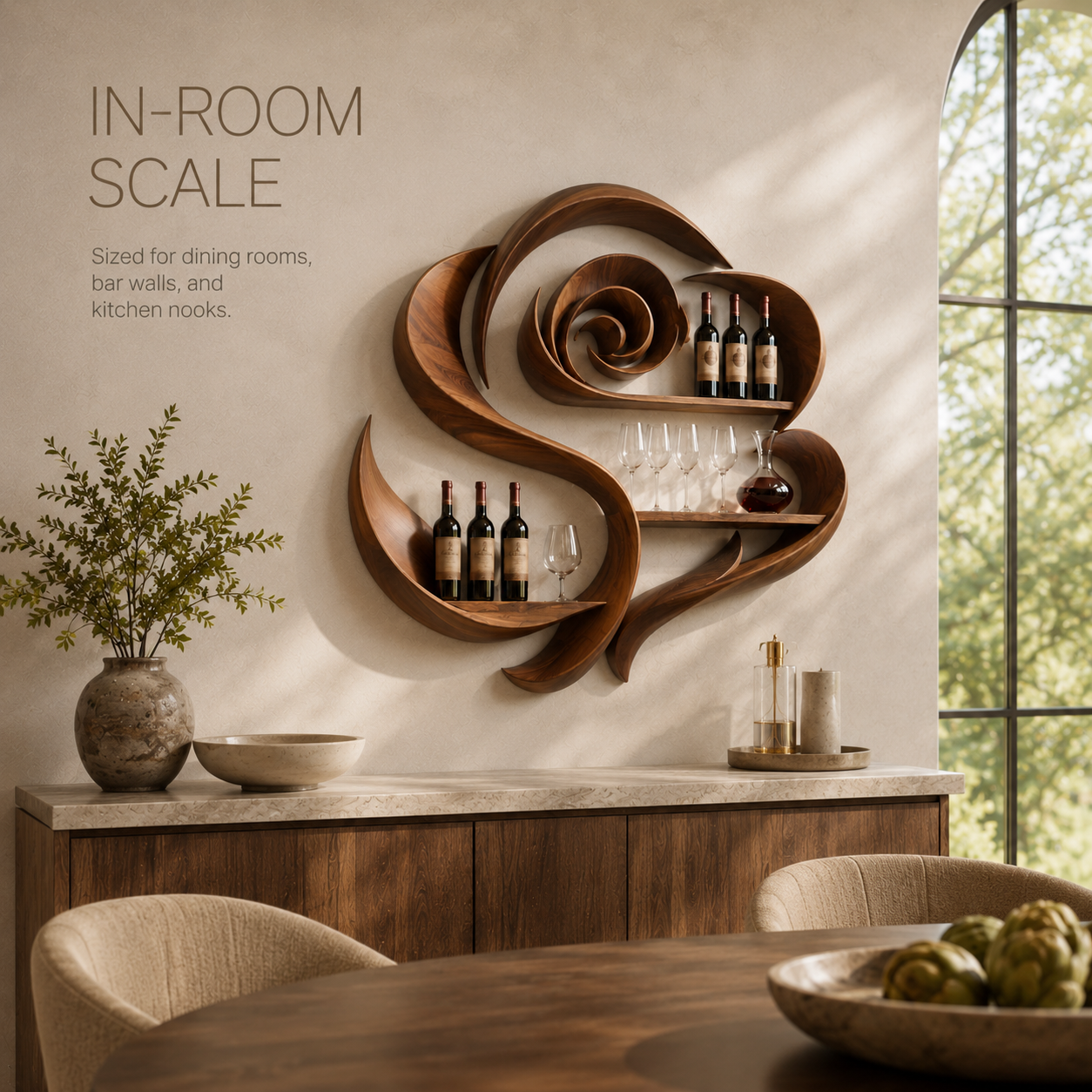 Solid Wood Wall Wine Rack with Glass Holder - Live Edge - product image 04