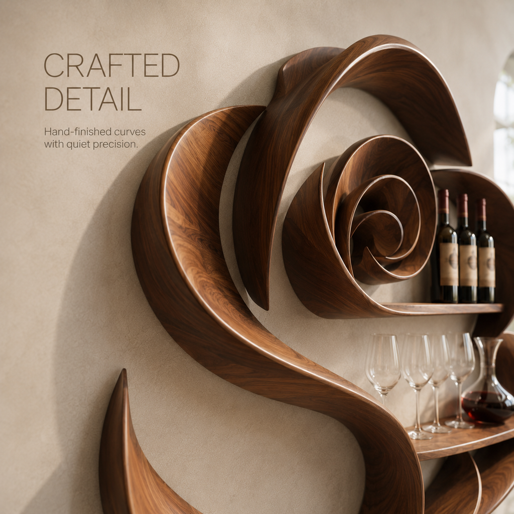 Solid Wood Wall Wine Rack with Glass Holder - Live Edge - product image 06