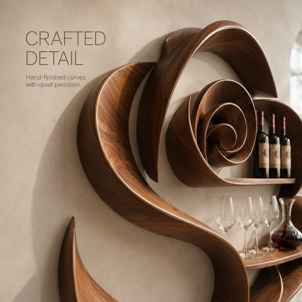 Solid Wood Wall Wine Rack with Glass Holder - Live Edge - product image 06