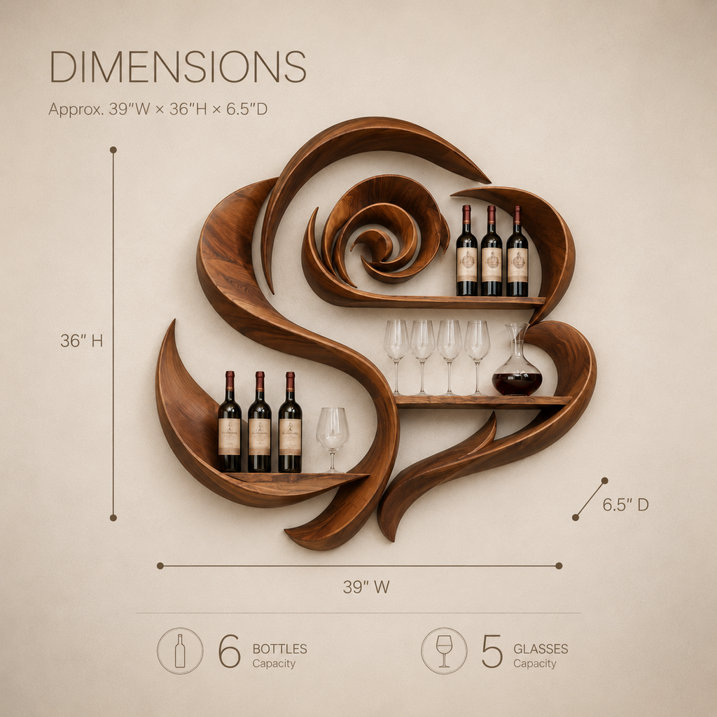 Solid Wood Wall Wine Rack with Glass Holder - Live Edge - product image 08