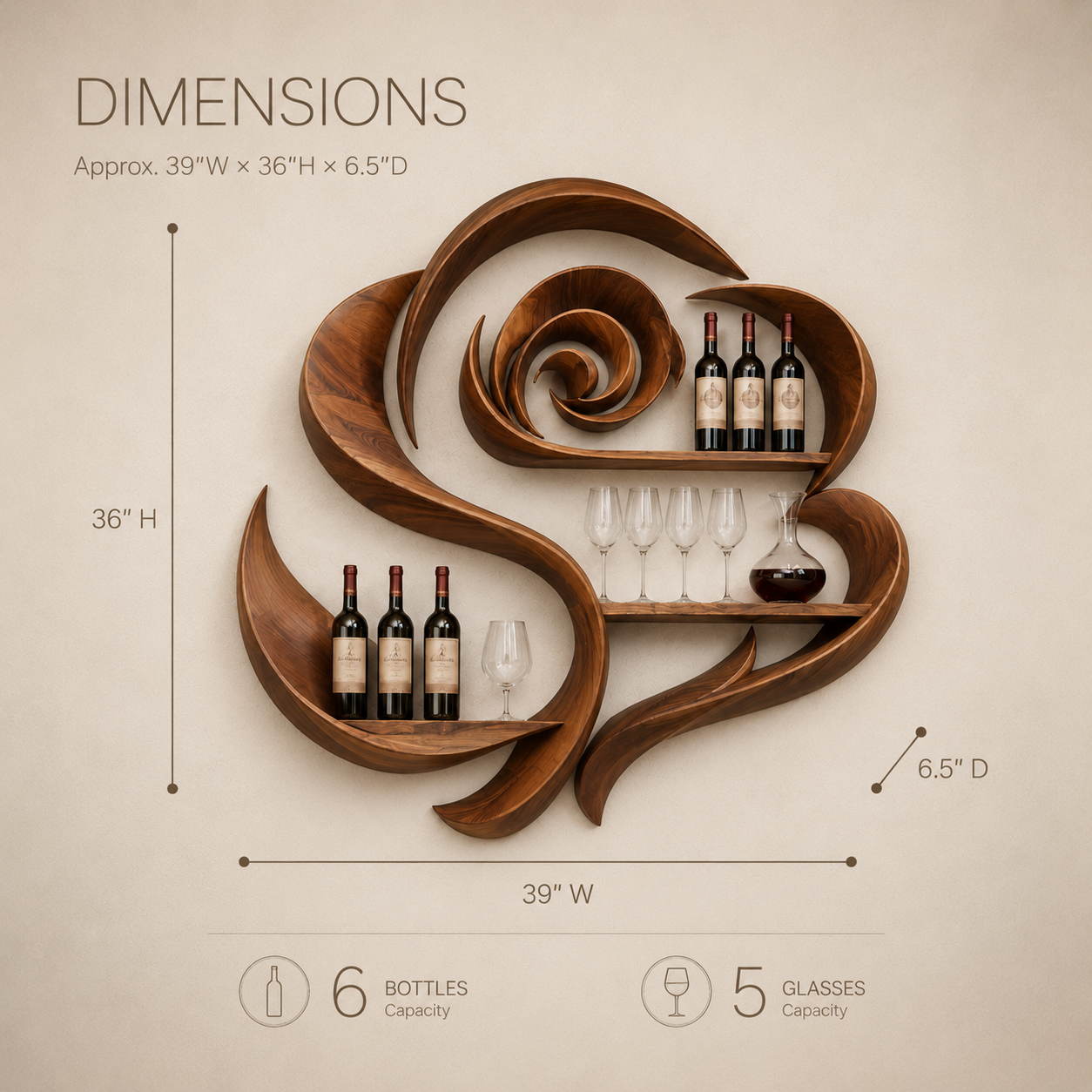 Solid Wood Wall Wine Rack with Glass Holder - Live Edge - product image 08