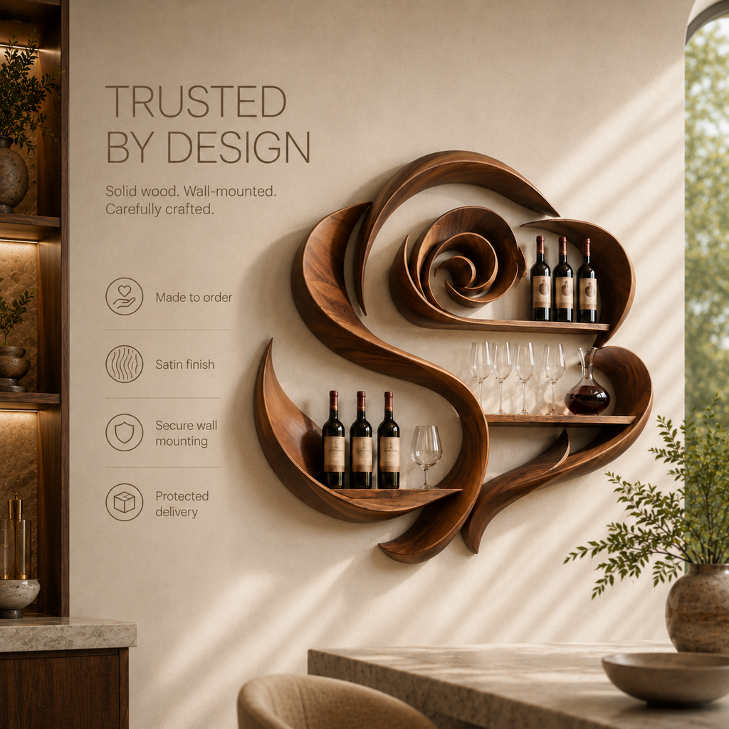 Solid Wood Wall Wine Rack with Glass Holder - Live Edge - product image 09