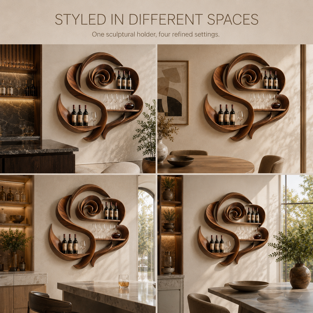Solid Wood Wall Wine Rack with Glass Holder - Live Edge - product image 10