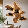 Solid Wood Wall Wine Rack with Glass Holder - Ribbed Wave - main view