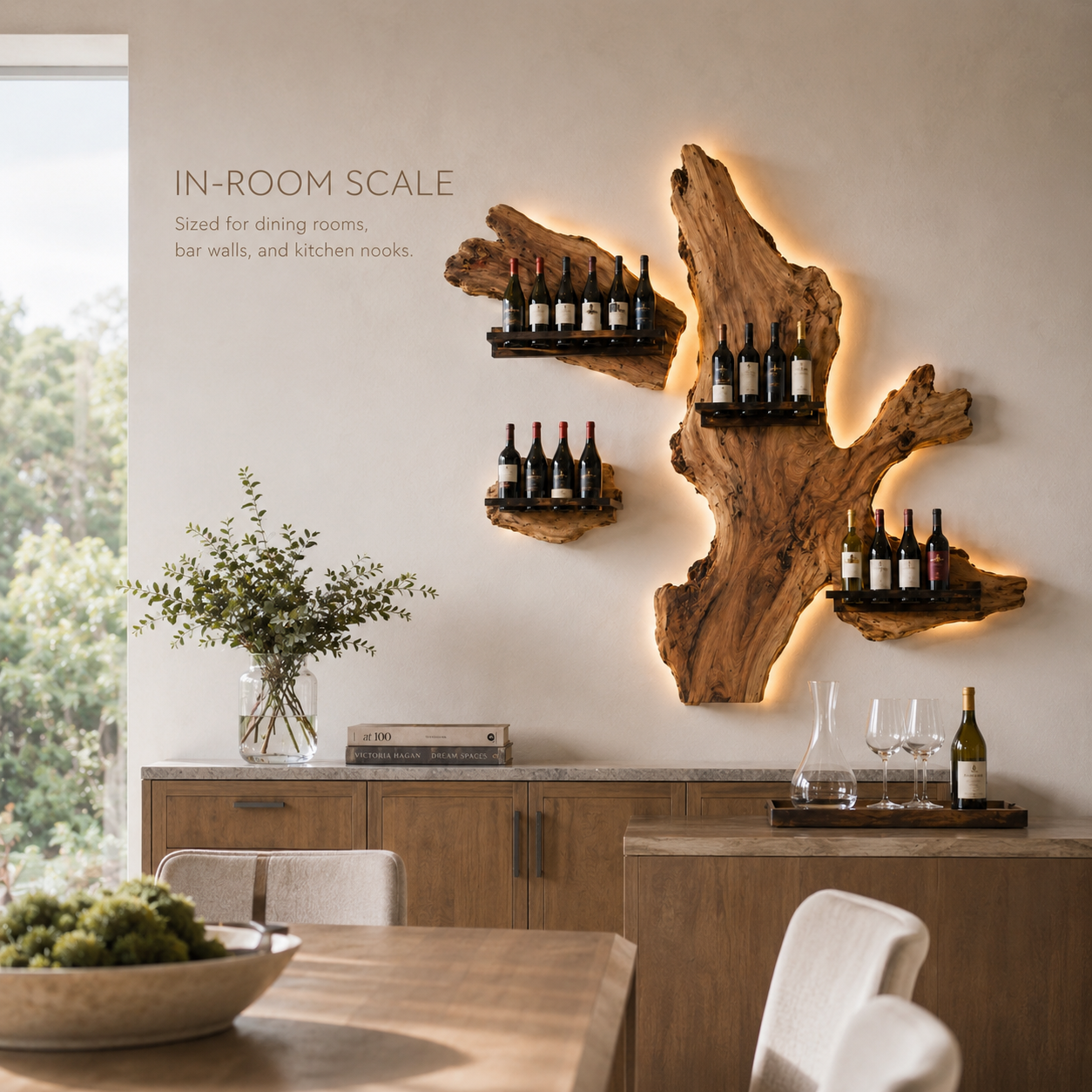Solid Wood Wall Wine Rack with Glass Holder - Ribbed Wave - product image 04