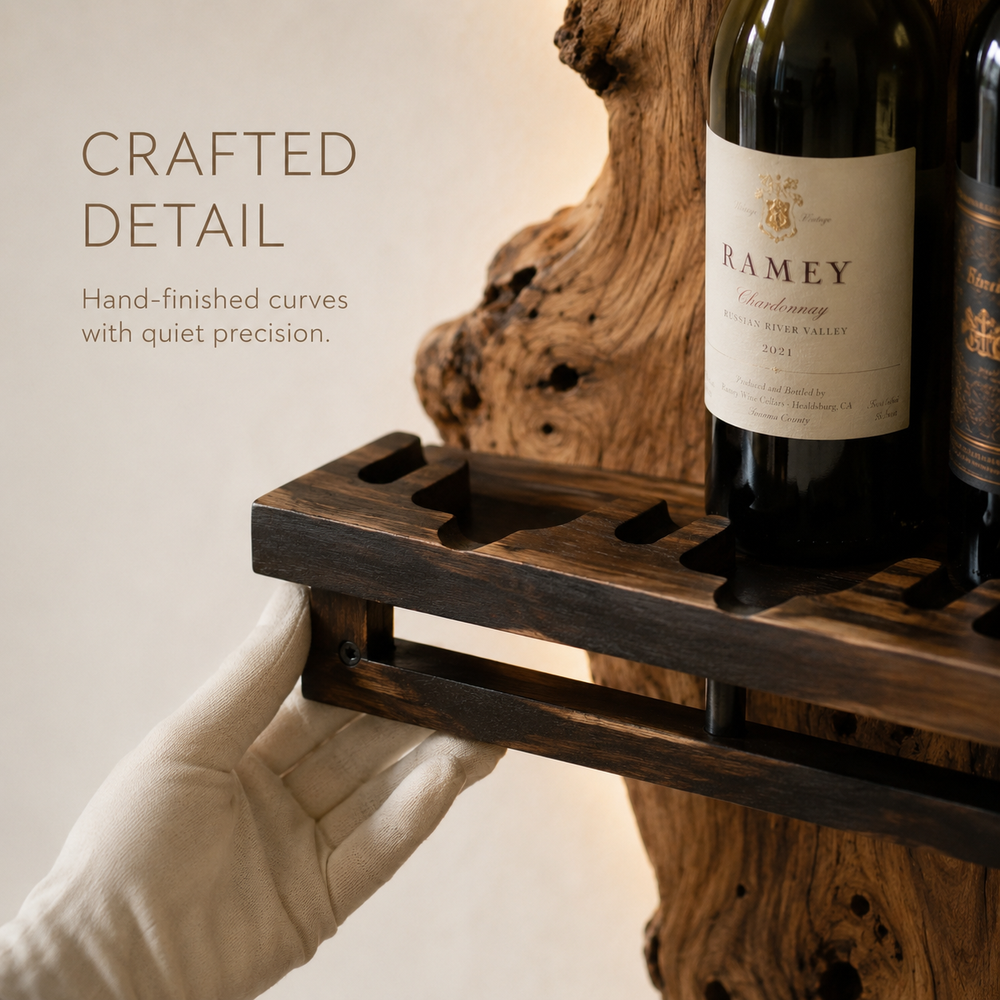 Solid Wood Wall Wine Rack with Glass Holder - Ribbed Wave - product image 06