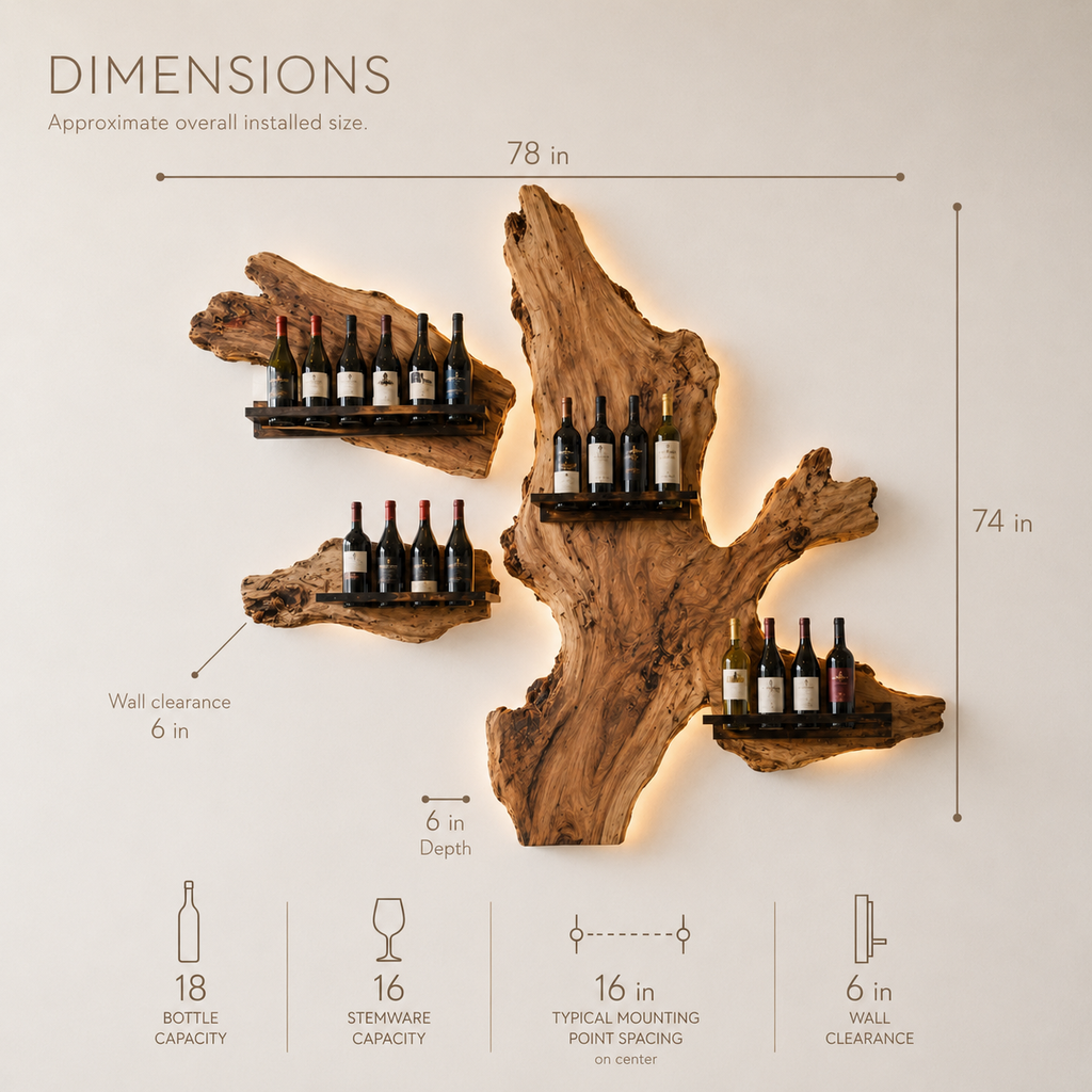 Solid Wood Wall Wine Rack with Glass Holder - Ribbed Wave - product image 08