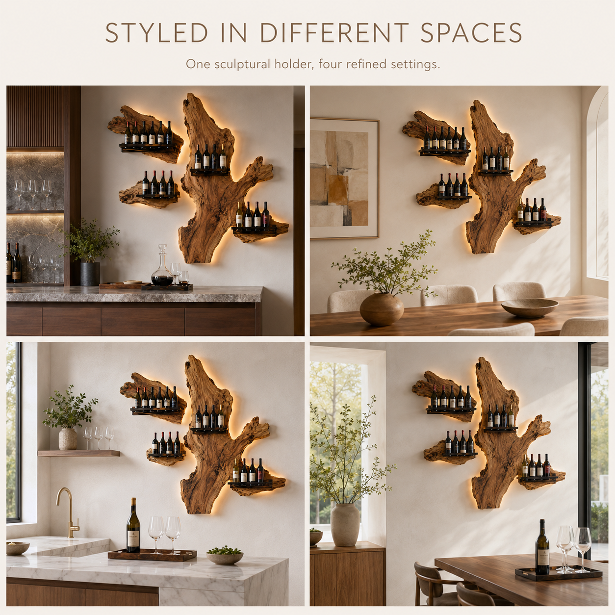 Solid Wood Wall Wine Rack with Glass Holder - Ribbed Wave - product image 10