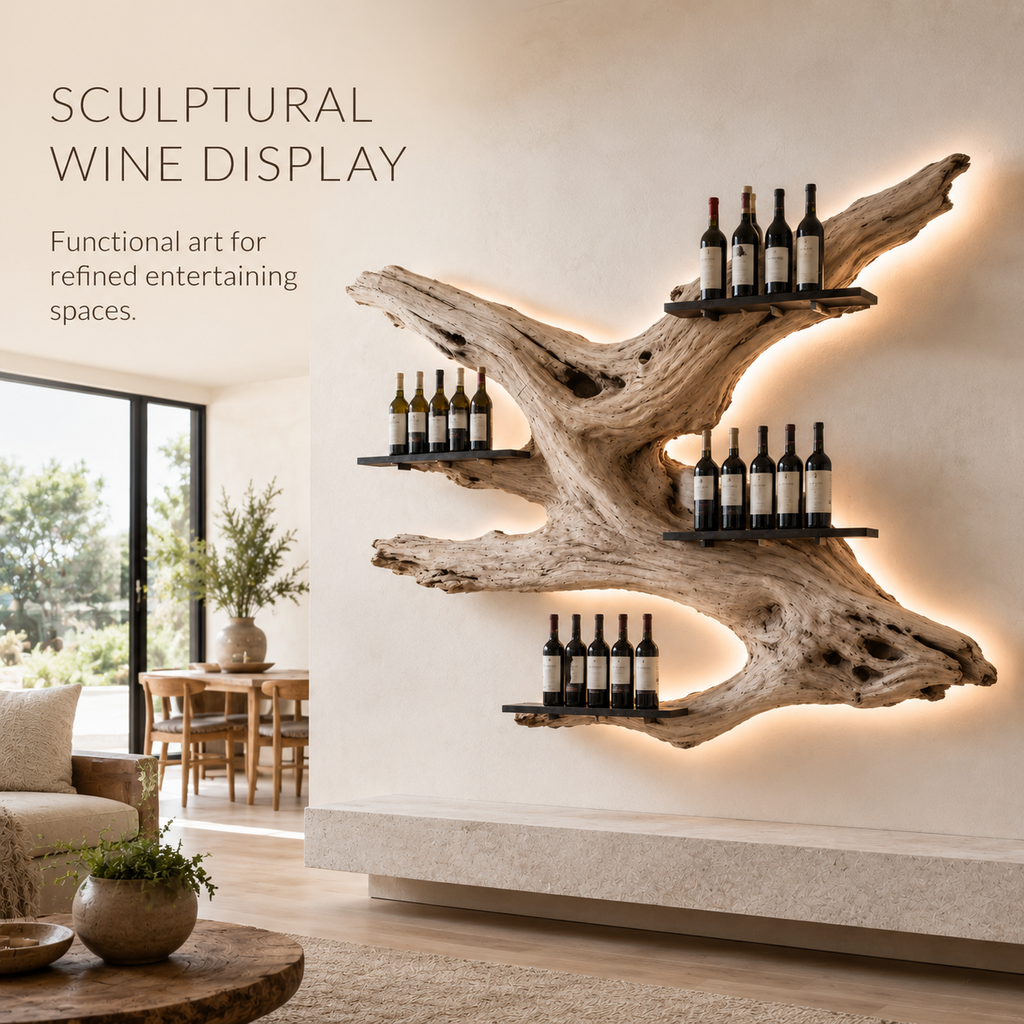 Solid Wood Wall Wine Rack with Glass Holder - Wave - product image 02