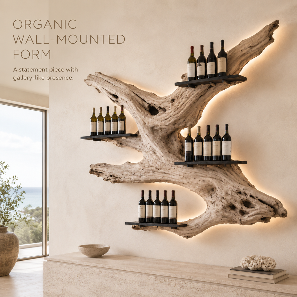 Solid Wood Wall Wine Rack with Glass Holder - Wave - product image 03