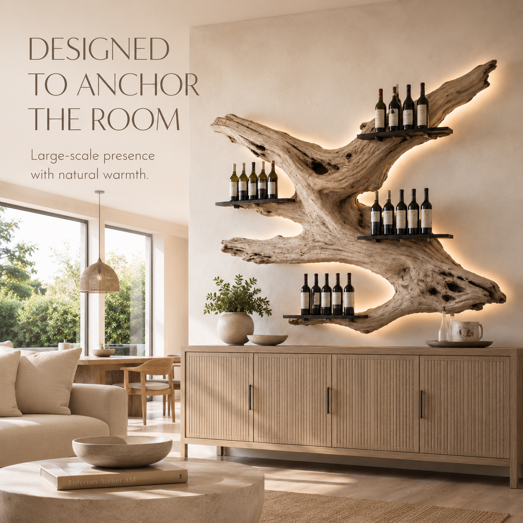 Solid Wood Wall Wine Rack with Glass Holder - Wave - product image 04