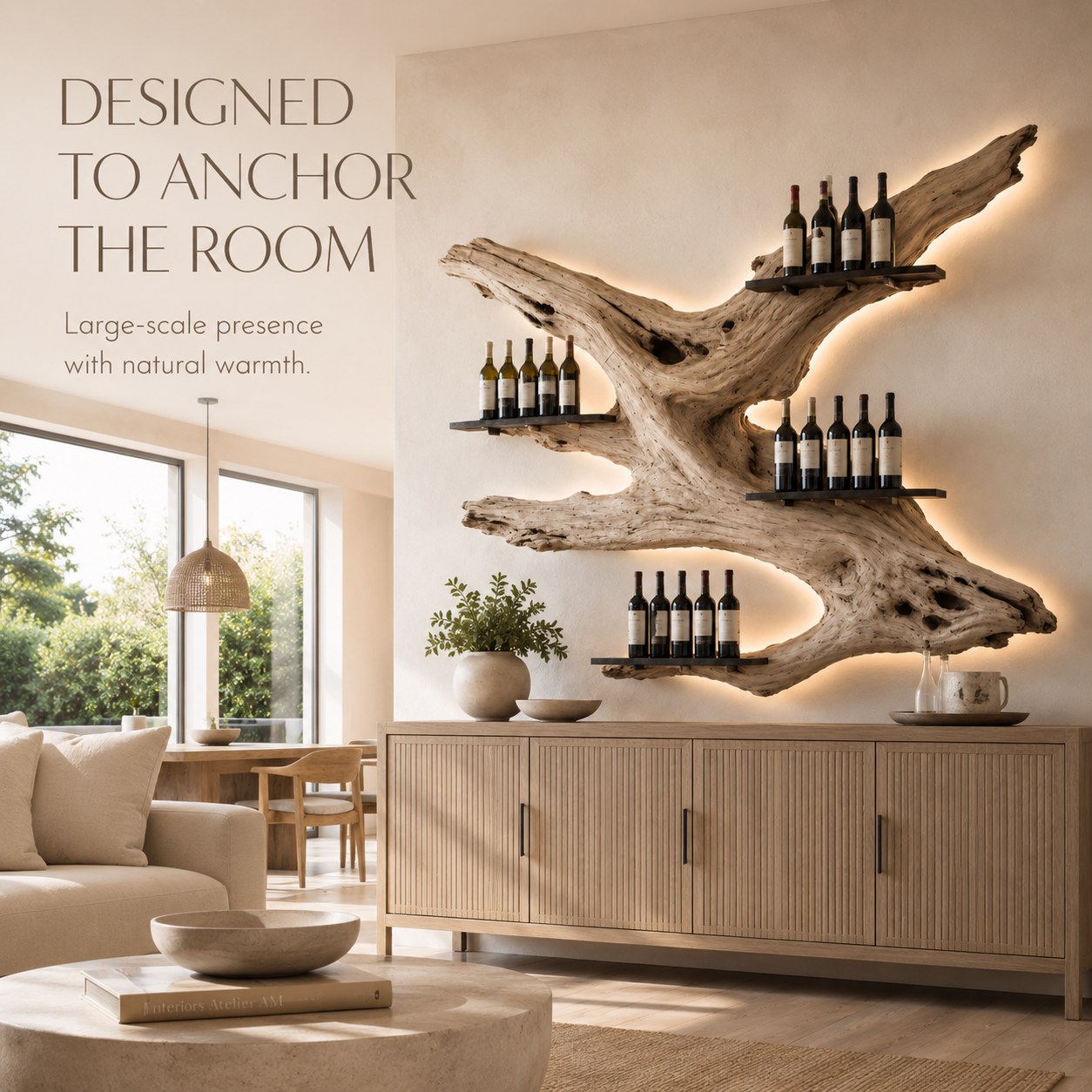 Solid Wood Wall Wine Rack with Glass Holder - Wave - product image 04