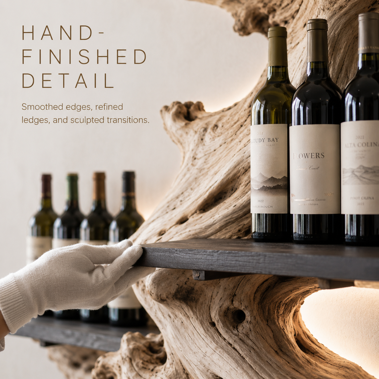 Solid Wood Wall Wine Rack with Glass Holder - Wave - product image 06