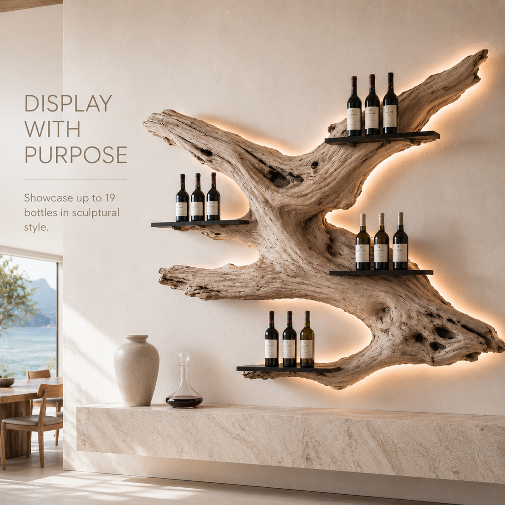 Solid Wood Wall Wine Rack with Glass Holder - Wave - product image 07