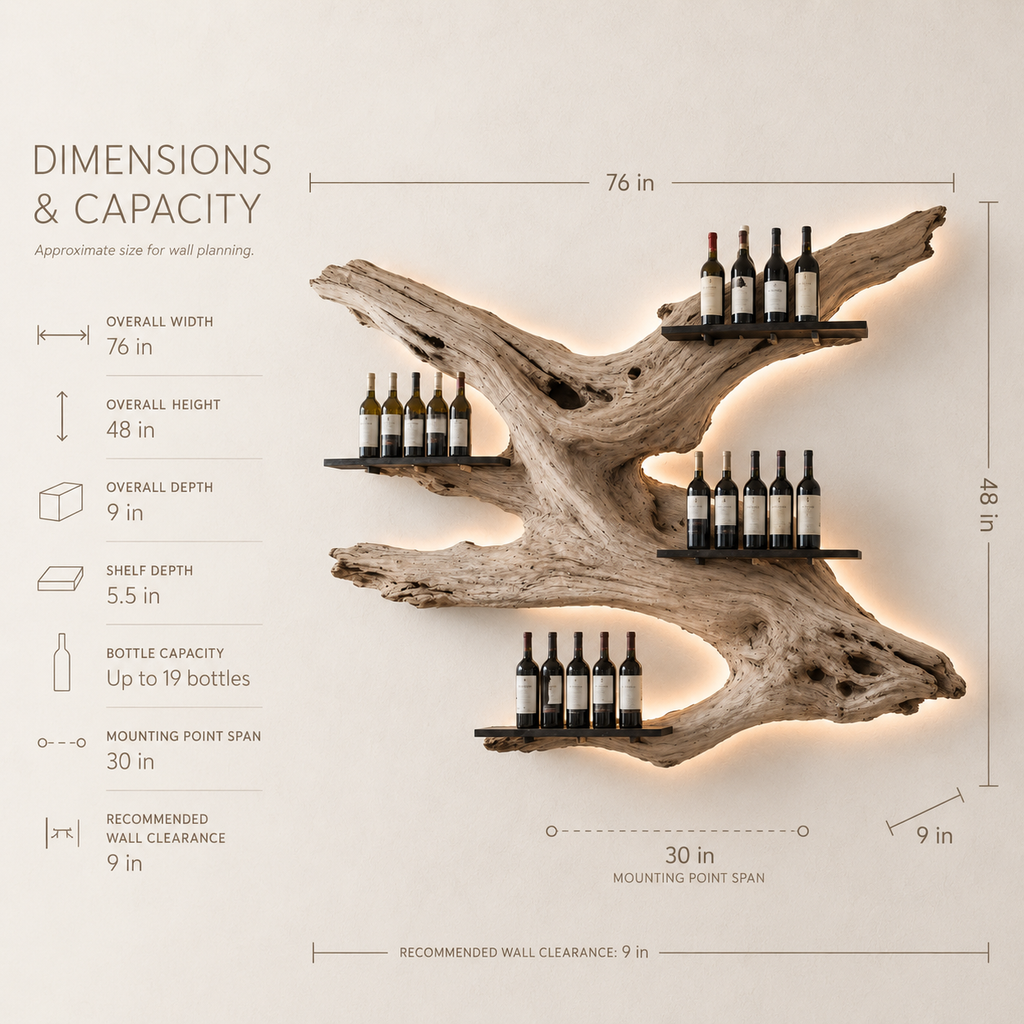 Solid Wood Wall Wine Rack with Glass Holder - Wave - product image 08