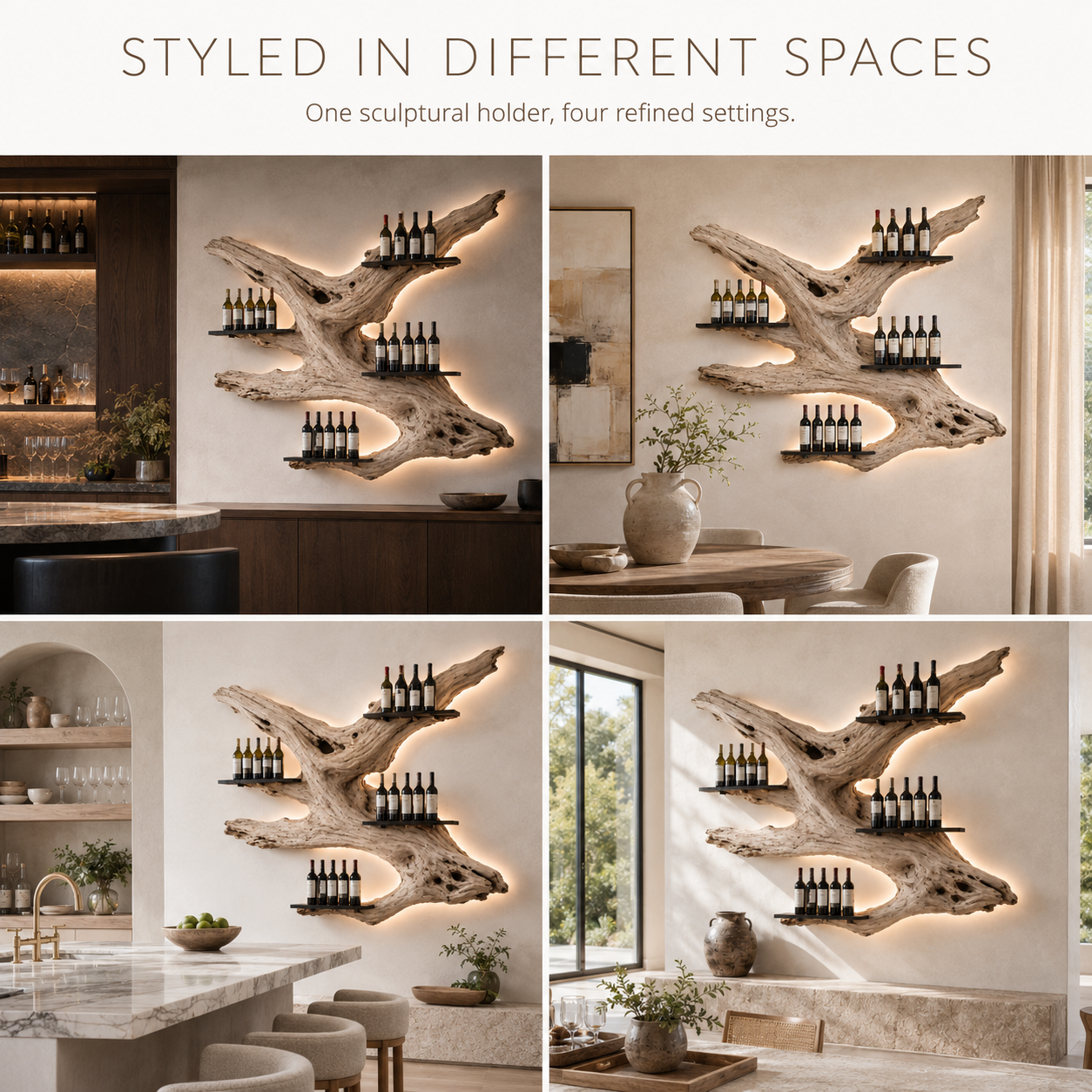 Solid Wood Wall Wine Rack with Glass Holder - Wave - product image 10