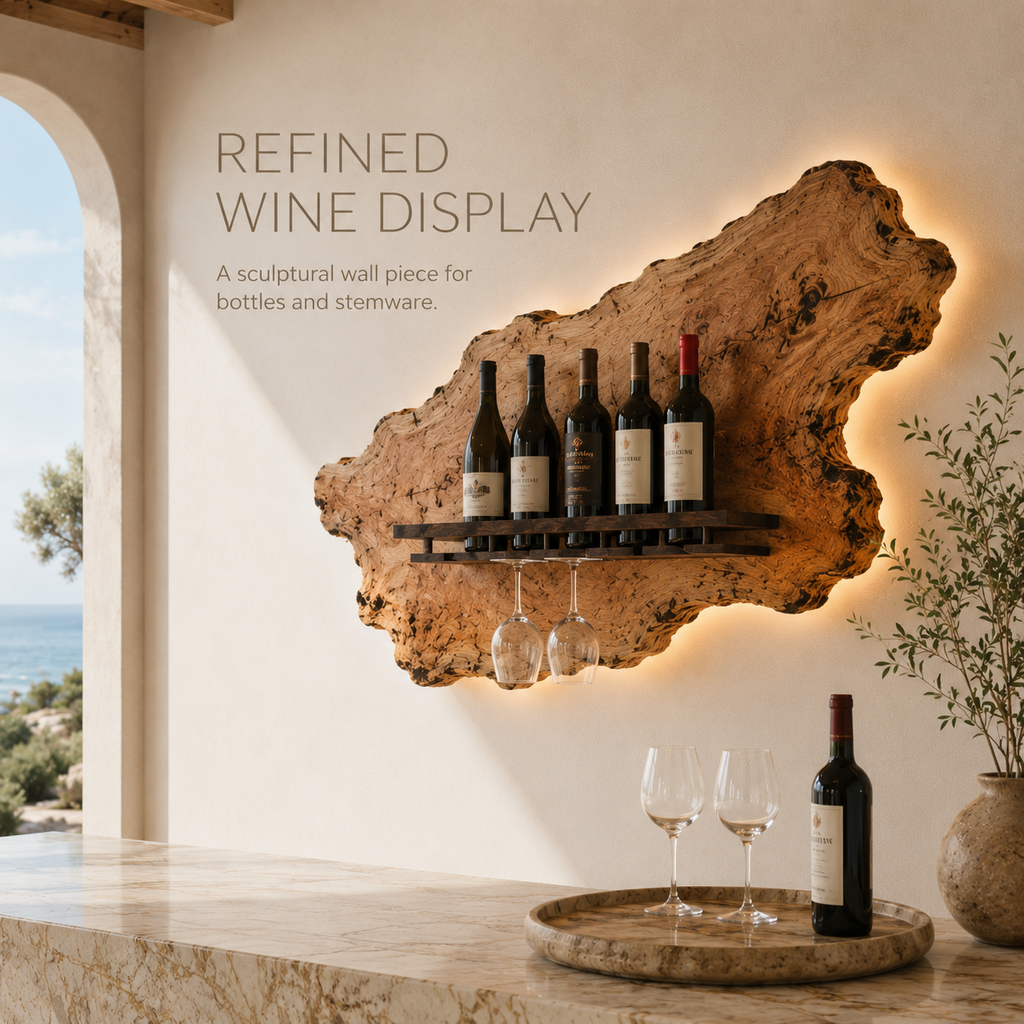 Solid Wood Wall Wine Rack with Glass Holder - Live Edge - product image 02