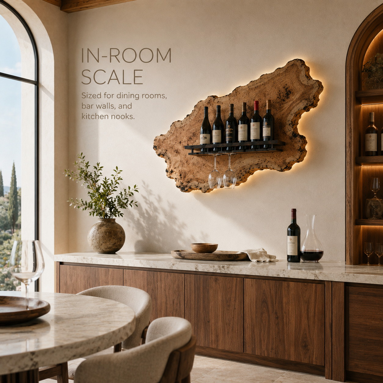 Solid Wood Wall Wine Rack with Glass Holder - Live Edge - product image 04