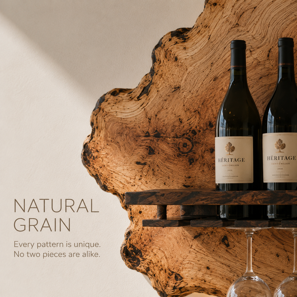 Solid Wood Wall Wine Rack with Glass Holder - Live Edge - product image 05