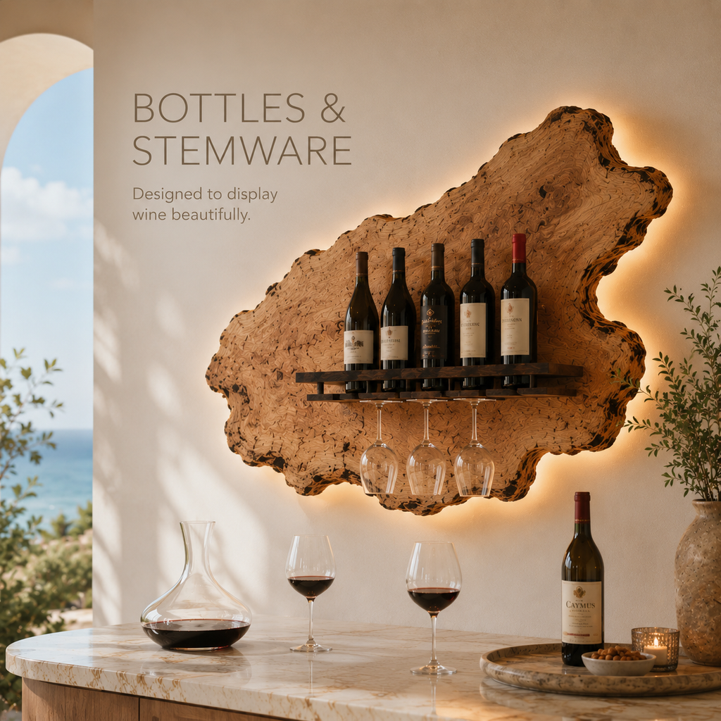 Solid Wood Wall Wine Rack with Glass Holder - Live Edge - product image 07