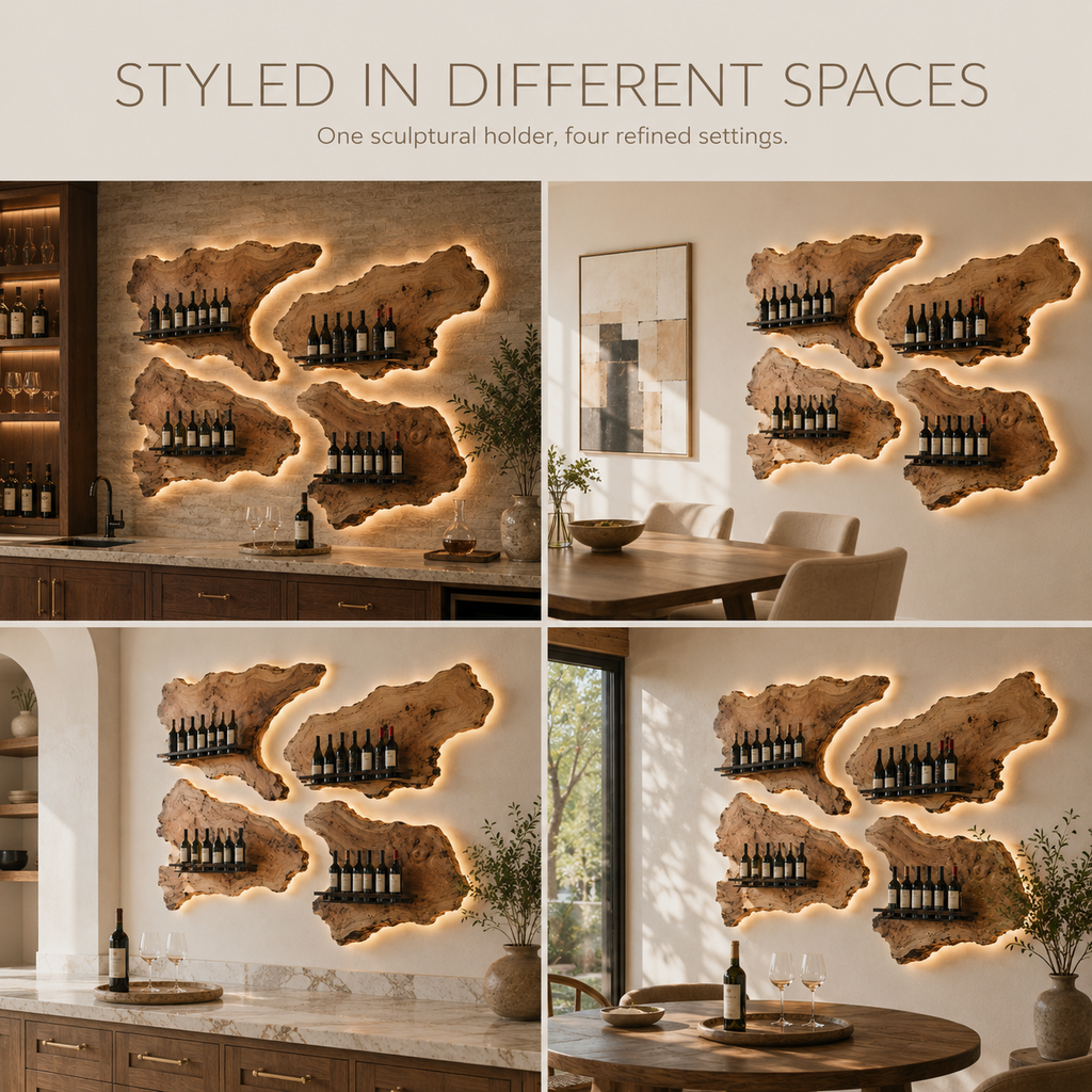 Solid Wood Wall Wine Rack with Glass Holder - Live Edge - product image 11