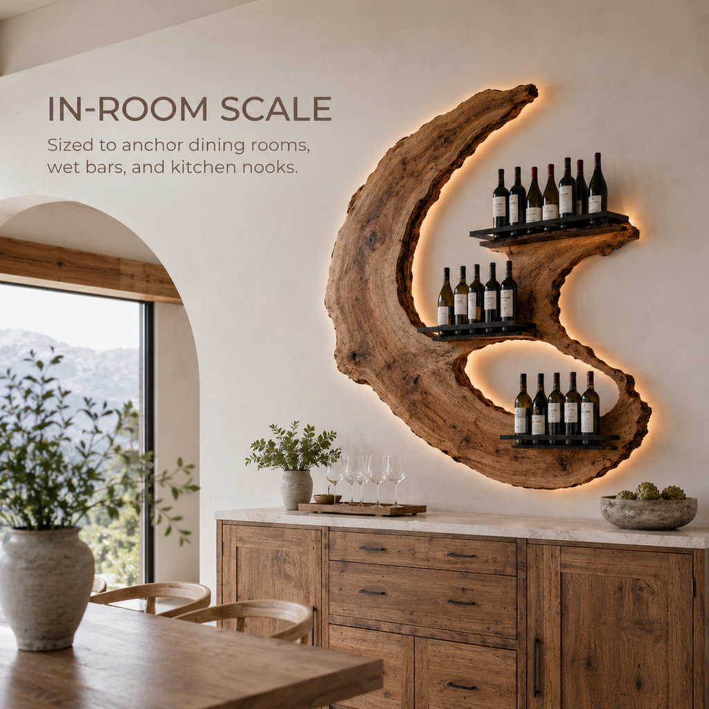 Solid Wood Wall Wine Rack with Glass Holder - Ribbed Wave - product image 04