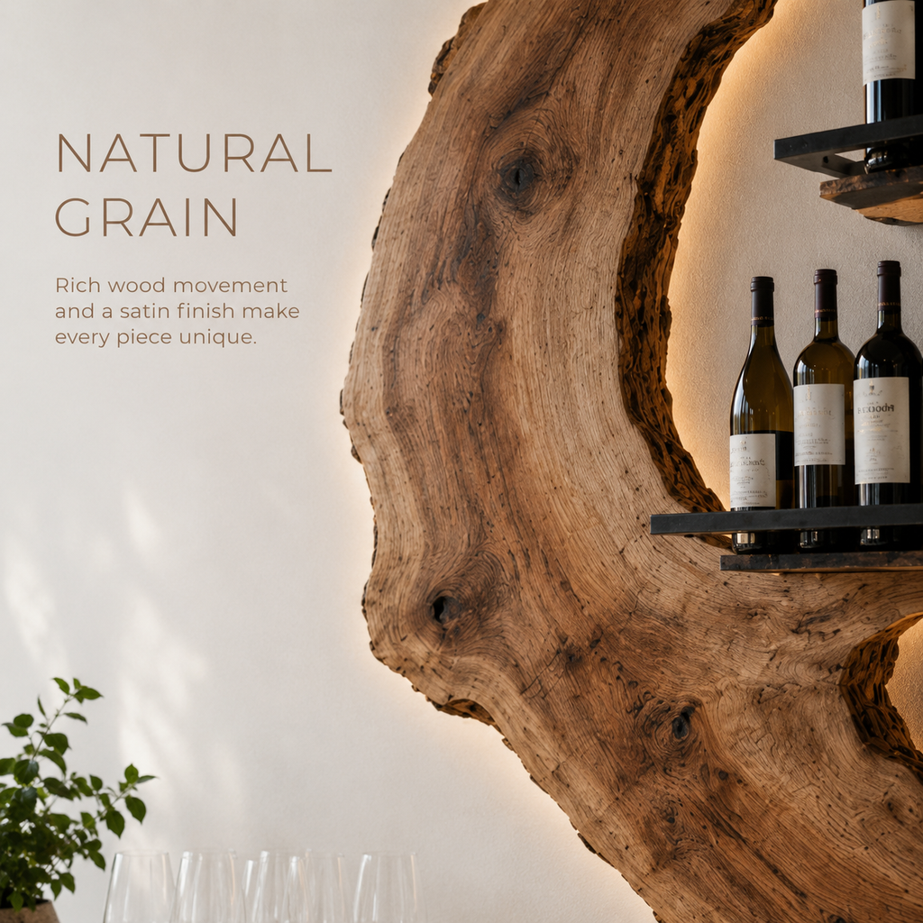 Solid Wood Wall Wine Rack with Glass Holder - Ribbed Wave - product image 05