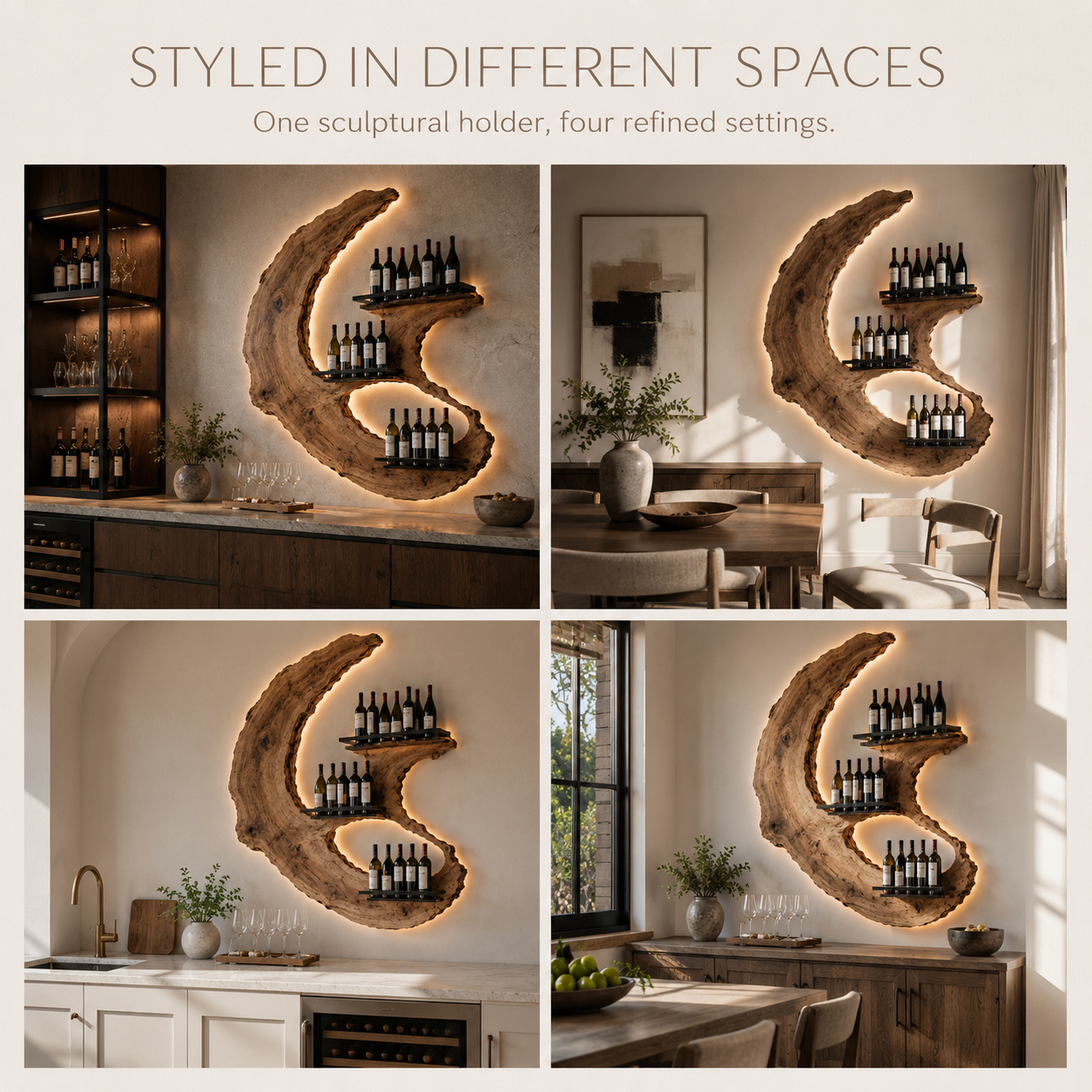 Solid Wood Wall Wine Rack with Glass Holder - Ribbed Wave - product image 10