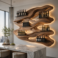 Solid Wood Wall Wine Rack with Glass Holder - Wave - main view