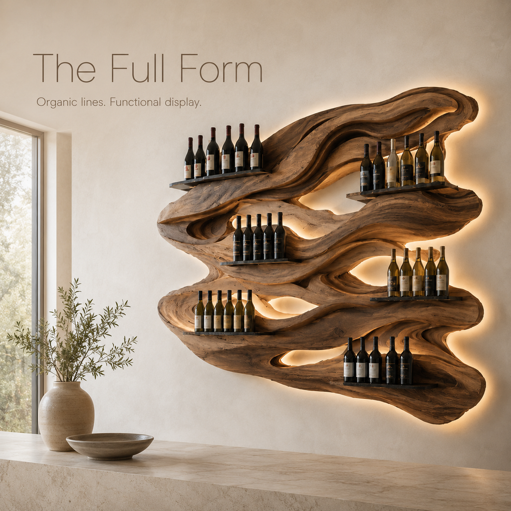 Solid Wood Wall Wine Rack with Glass Holder - Wave - product image 03