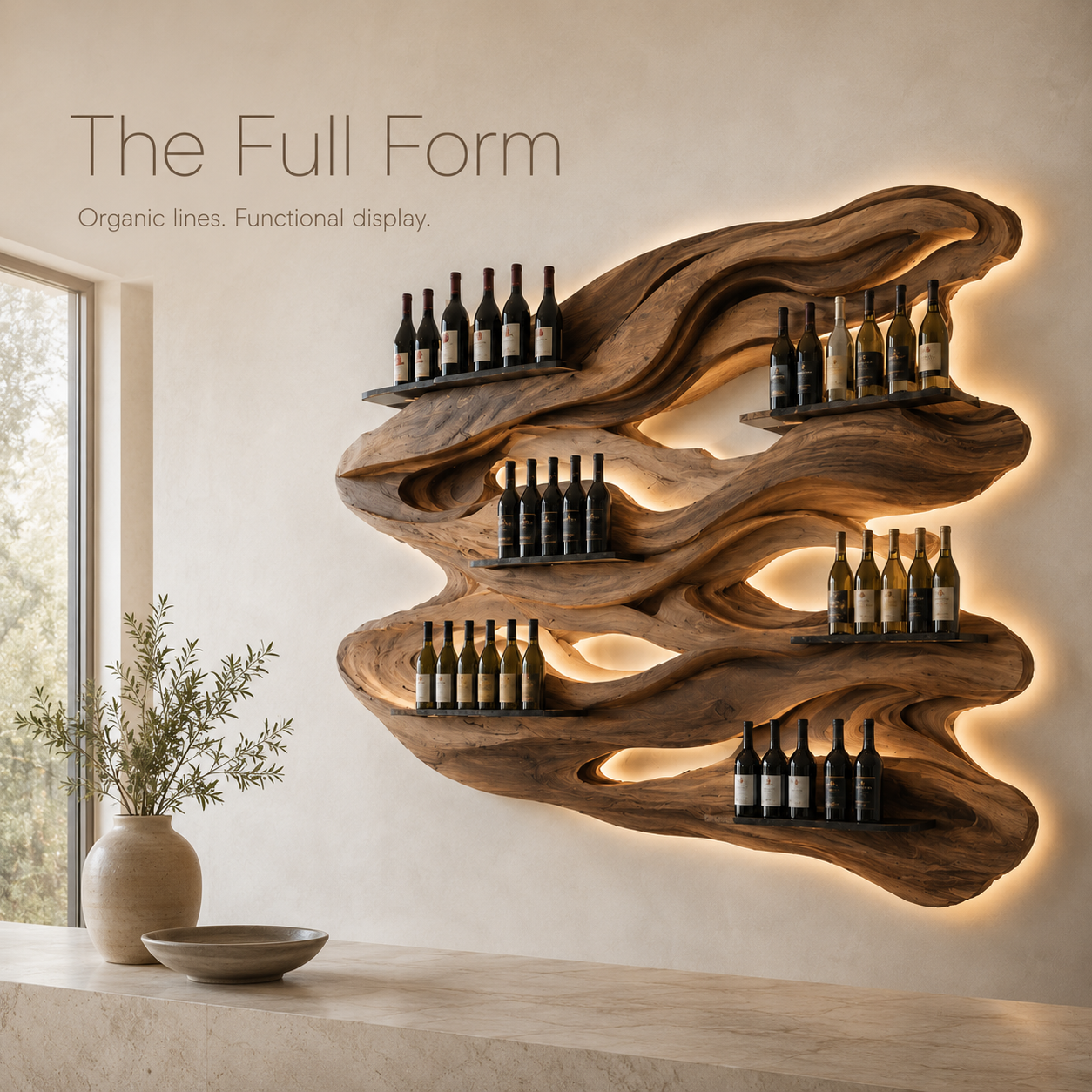 Solid Wood Wall Wine Rack with Glass Holder - Wave - product image 03