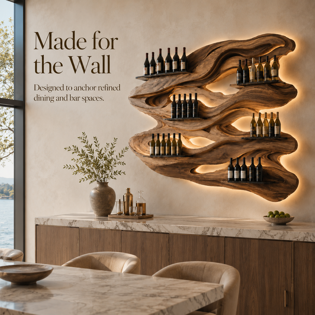 Solid Wood Wall Wine Rack with Glass Holder - Wave - product image 04