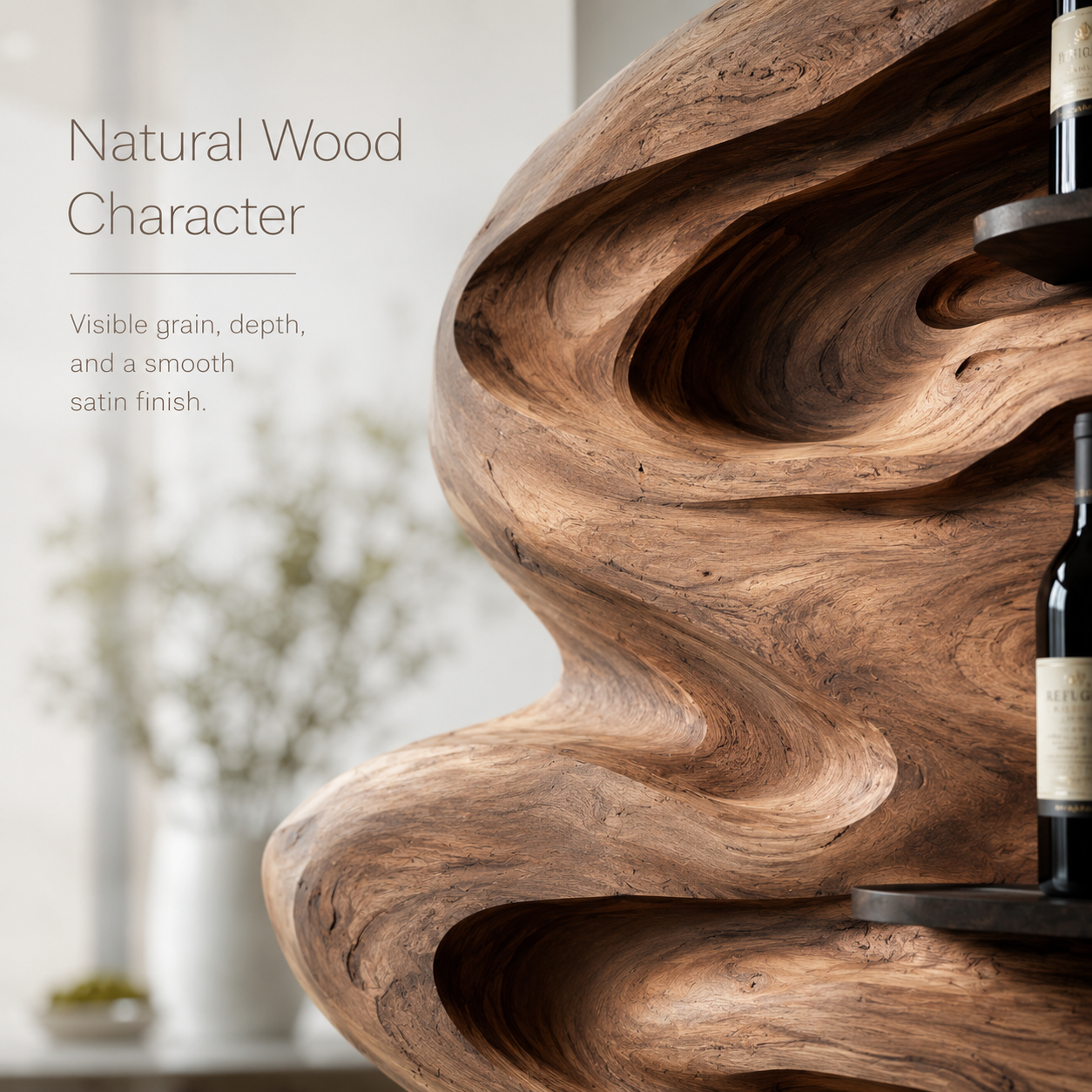 Solid Wood Wall Wine Rack with Glass Holder - Wave - product image 05