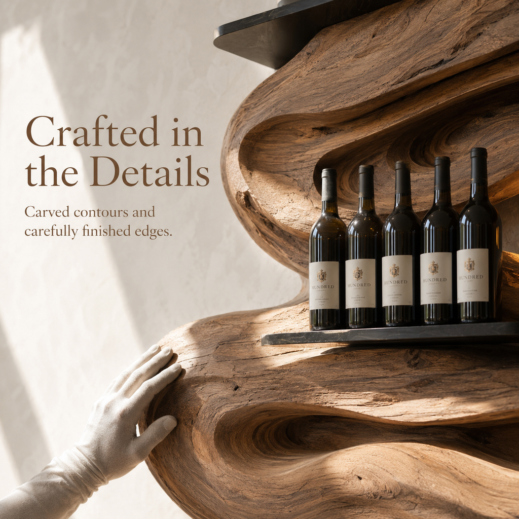 Solid Wood Wall Wine Rack with Glass Holder - Wave - product image 06