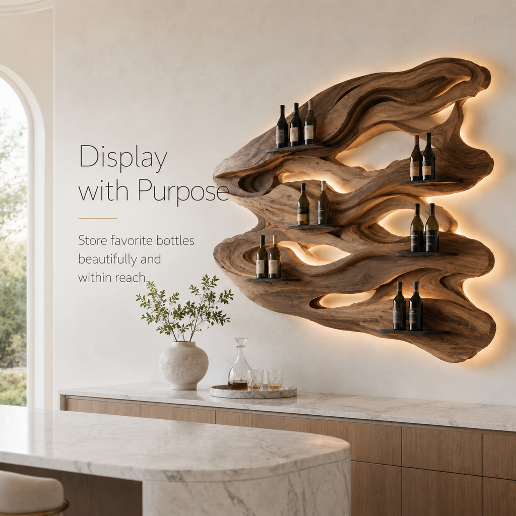Solid Wood Wall Wine Rack with Glass Holder - Wave - product image 07