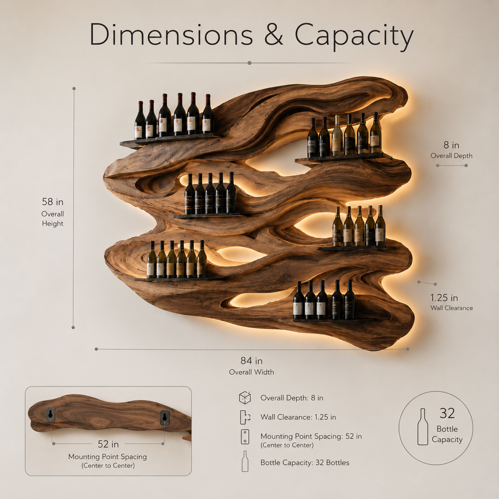Solid Wood Wall Wine Rack with Glass Holder - Wave - product image 08