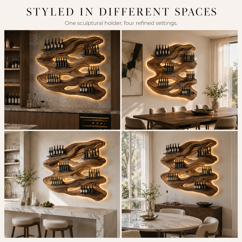 Solid Wood Wall Wine Rack with Glass Holder - Wave - product image 10