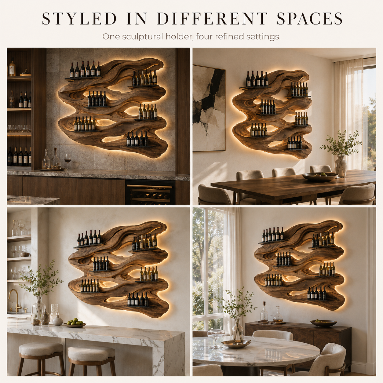 Solid Wood Wall Wine Rack with Glass Holder - Wave - product image 10