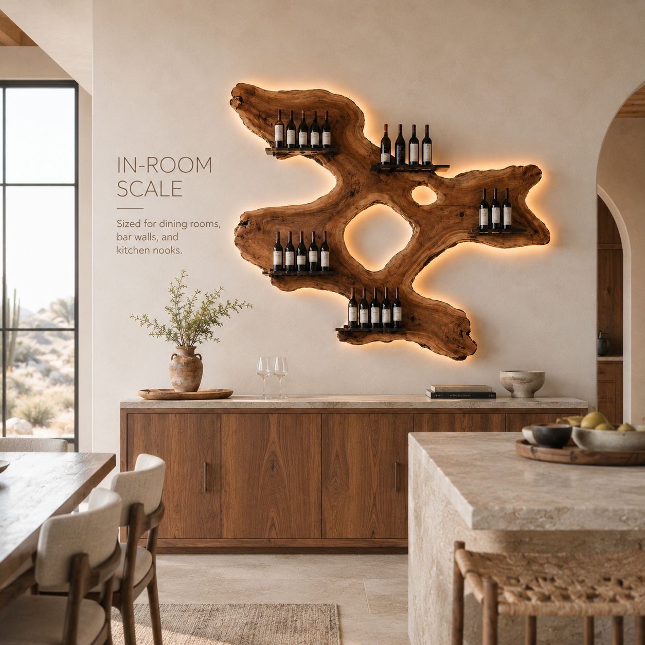 Solid Wood Wall Wine Rack with Glass Holder - Arched - product image 04