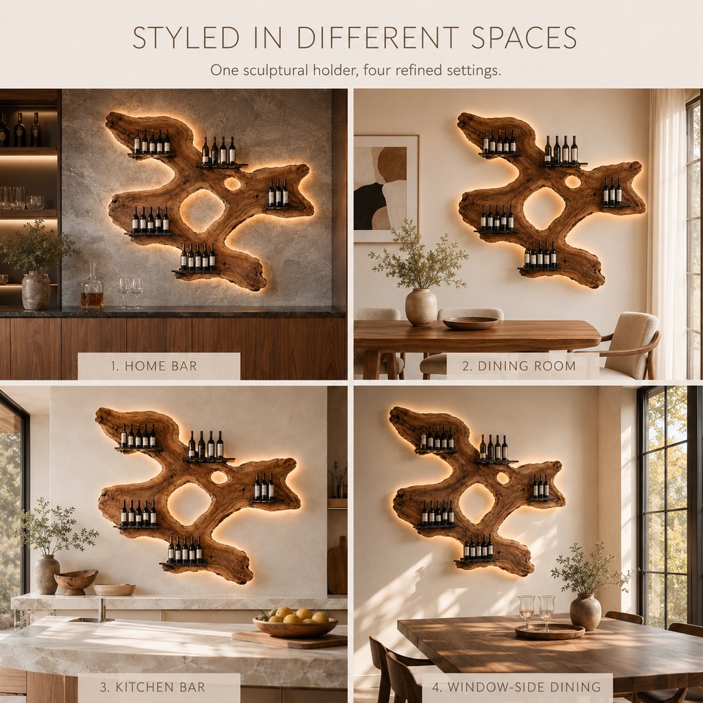 Solid Wood Wall Wine Rack with Glass Holder - Arched - product image 10