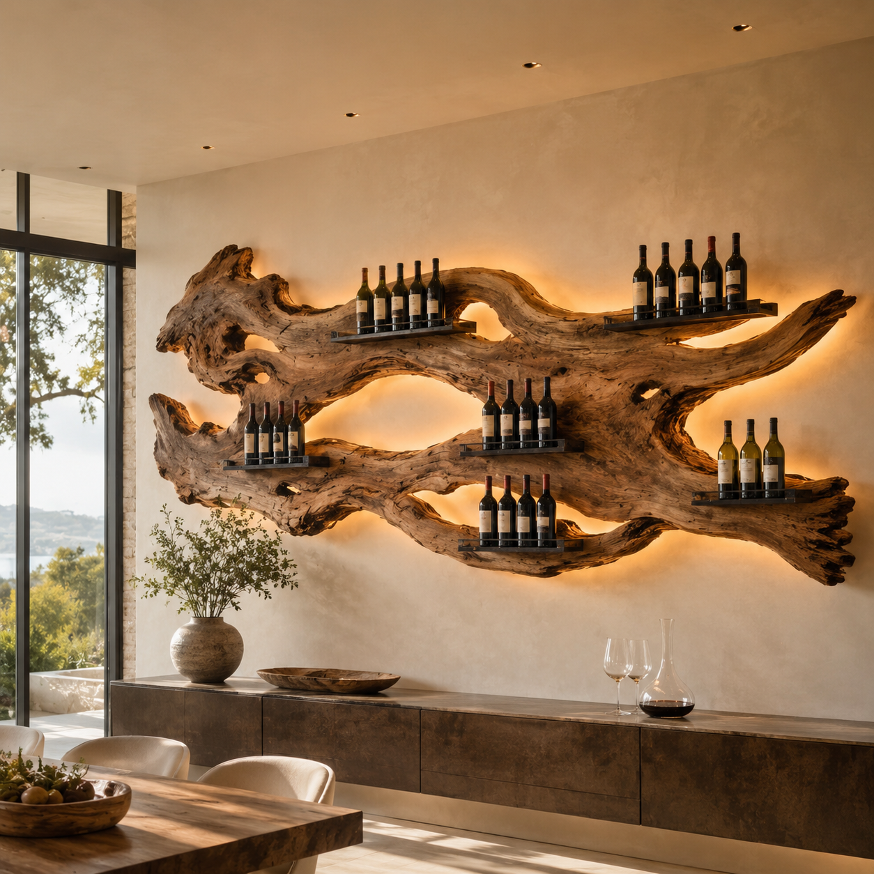 Solid Wood Wall Wine Rack with Glass Holder - Crescent - main view
