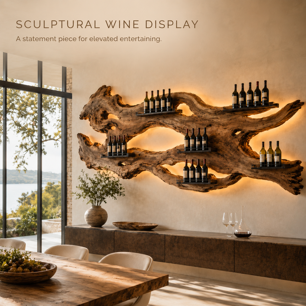 Solid Wood Wall Wine Rack with Glass Holder - Crescent - product image 02