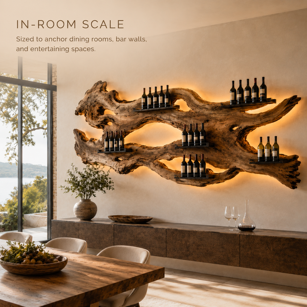 Solid Wood Wall Wine Rack with Glass Holder - Crescent - product image 04