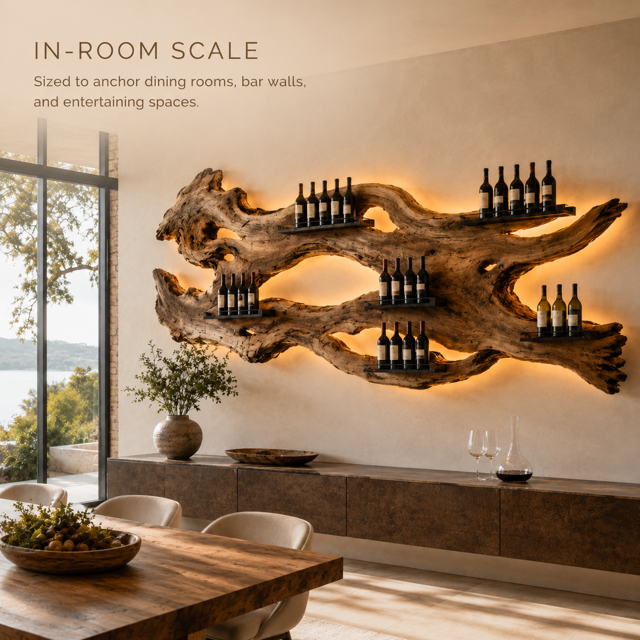 Solid Wood Wall Wine Rack with Glass Holder - Crescent - product image 04